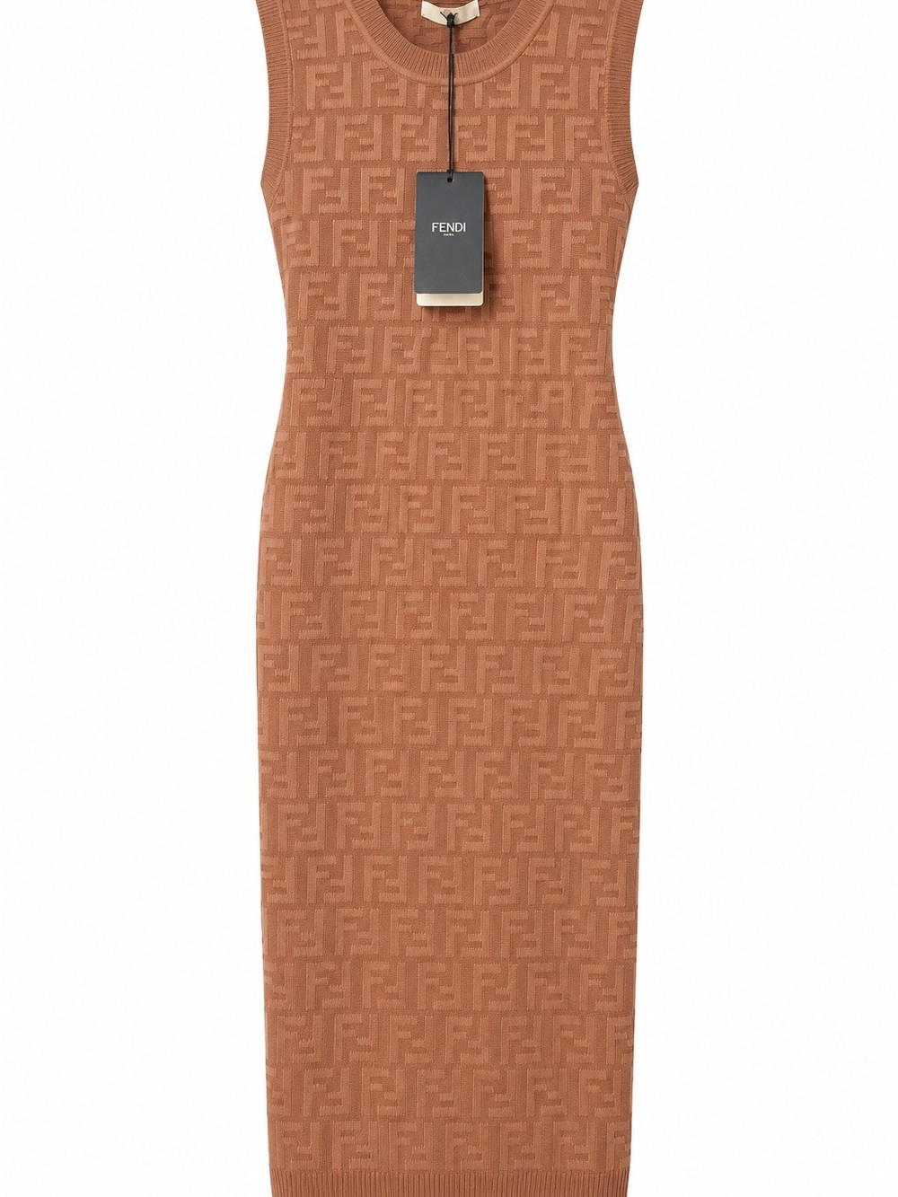 Fendi Sleeveless Midi Knit Dress in Terracotta